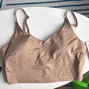 Athleta Tan Beige Elation V Neck Longline Embossed Sports Bra
